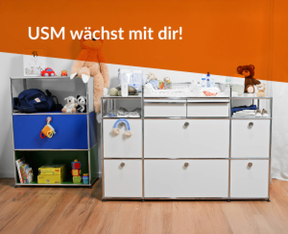 Bild von Möbeln mit der Überschrift: USM wächst mit dir! 