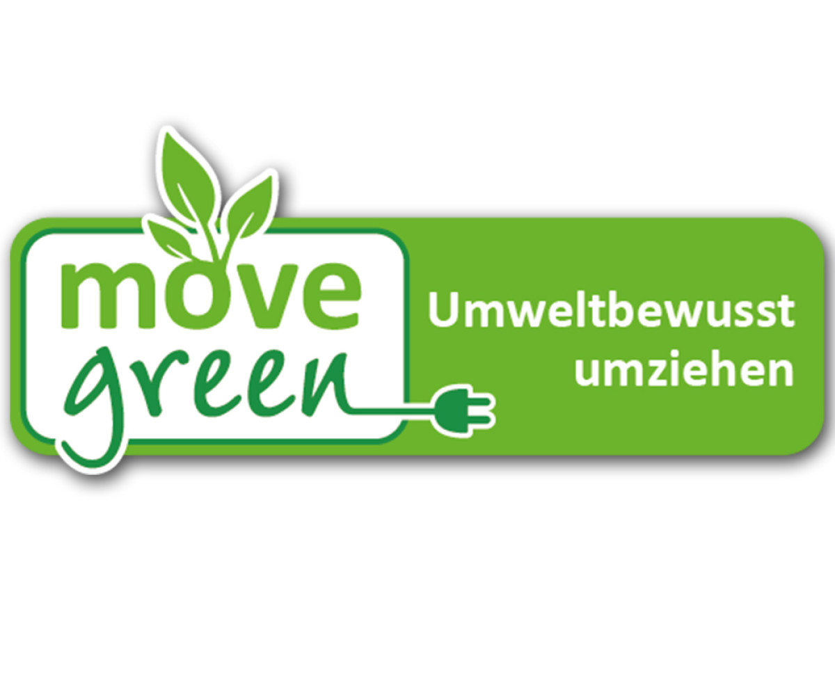 Logo „move green – Umweltbewusst umziehen“ mit Blatt- und Stecker-Symbol in grünem Design.