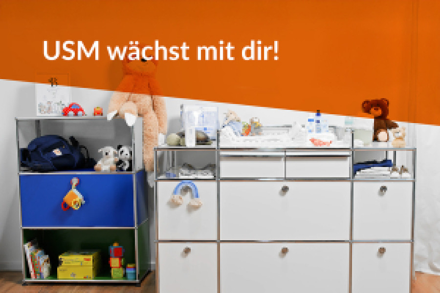 Bild von Möbeln mit der Überschrift: USM wächst mit dir! 