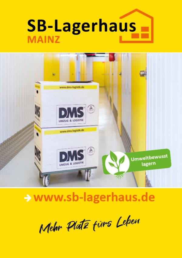 Broschüre SB-Lagerhaus Höhne-Grass GmbH mit dem Hinweis auf umweltbewusste Lagerung und dem Slogan „Die Lösung für jedes Platzproblem!“.